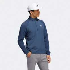 Adidas Statement 1/4 Zip Golf Sweater -Golf Apparel Store Adidas AW22 Fleece Quarter Zip Pullover HT1322 SWADI313 Crew Navy Model 1