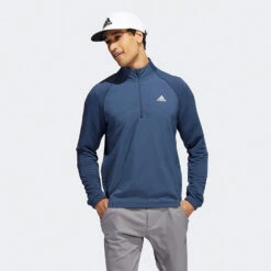 Adidas Statement 1/4 Zip Golf Sweater -Golf Apparel Store Adidas AW22 Fleece Quarter Zip Pullover HT1322 SWADI313 Crew Navy Model 4