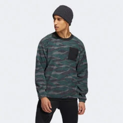 Adidas Texture Print Crew Golf Sweater -Golf Apparel Store Adidas AW22 Texture Print Crewneck HF6523 SWADI320 Black Grey Six Shadow Green Model 1