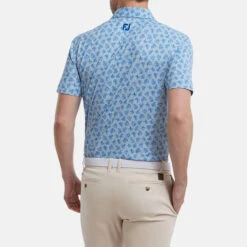 FootJoy Shadow Palm Print Pique Golf Polo Shirt -Golf Apparel Store FootJoy SS22 Shadow Palm Print Pique Golf Polo Shirt Dove Grey Royal 88376 model 3