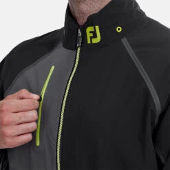 FootJoy HydroTour Waterproof Golf Jacket -Golf Apparel Store FootJoy AW21 HydroTour Waterproof Jacket 87971 Code WJFOO084 M Black Charcoal Lime Model 2