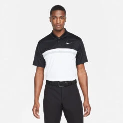 Nike Dry Victory Colourblock Golf Polo Shirt -Golf Apparel Store Nike SS22 Dry Victory Colourblock Golf Polo Shirt DH0845 010 M Black White Smoke Grey model 1