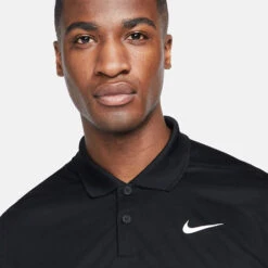 Nike Dry Victory Colourblock Golf Polo Shirt -Golf Apparel Store Nike SS22 Dry Victory Colourblock Golf Polo Shirt DH0845 010 M Black White Smoke Grey model 2