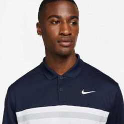 Nike Dry Victory Colourblock Golf Polo Shirt 12 Nike Dry Victory Colourblock Golf Polo Shirt -Golf Apparel Store Nike SS22 Dry Victory Colourblock Golf Polo Shirt DH0845 451 M Obsidian White Smoke Grey Model 2