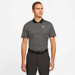 Nike Dry Victory Stripe Golf Polo Shirt -Golf Apparel Store Nike SS22 Dry Victory Stripe Golf Polo Shirt DH0829 010 M Black White model 1