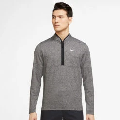 Nike Dry Victory Heather 1/2 Zip Golf Sweater -Golf Apparel Store Nike SS22 Victory Heather 1 2 Zip Golf Sweater Black Black White DH1261 010 SWNIK247 M Model 1