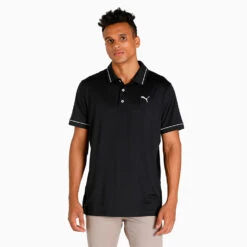 Puma Cloudspun Monarch Golf Polo Shirt -Golf Apparel Store Puma AW22 Cloudspun Monarch Polo 530991 01 SHPUM642 Black Heather High Rise Model 1
