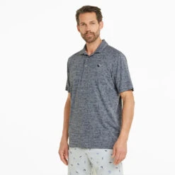 Puma AP Cloudspun King Golf Polo Shirt -Golf Apparel Store Puma SS22 AP King Cloudspun Polo Shirt 535505 01 Code SHPUM631 L Navy Blazer Heathe Model 1