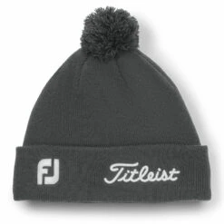 Titleist Tour Pom Pom Golf Beanie -Golf Apparel Store Titleist Tour Pom Pom Golf Beanie Charcoal White 4