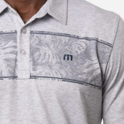 TravisMathew Make Camp Golf Polo Shirt -Golf Apparel Store Travis Mathew SS21 Make Camp Golf Polo Shirt 1MW145 Code SHTRA048 Heather Light Grey Model 2