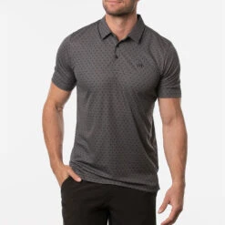 TravisMathew Two Hour Delay Golf Polo Shirt -Golf Apparel Store Travis Mathew SS21 Two Hour Delay Polo Shirt 1MV108 Code SHTRA033 M Heather Dark Grey Model 1