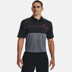 Under Armour Playoff 2.0 Low Round Golf Polo Shirt -Golf Apparel Store Under Armour Playoff 2 0 Low Round Golf Polo Shirt SHUND295 Black Steel Bolt Red Model 1