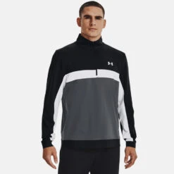 Under Armour Storm 1/2 Zip Golf Sweater -Golf Apparel Store Under Armour SS22 Storm 1 2 Zip Golf Sweater Black Jet Gray White 1370119 001 Model 1