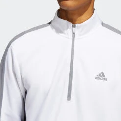 Adidas Colour Block 1/4 Zip Golf Sweater -Golf Apparel Store adidas SS22 Colour Block 1 4 Zip Golf Sweater White HM2587 Model 2